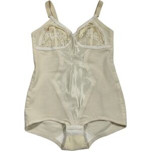 St Michael Shapewear Bodysuit Women 36C Cream Lace Vintage UK Made Firm Control